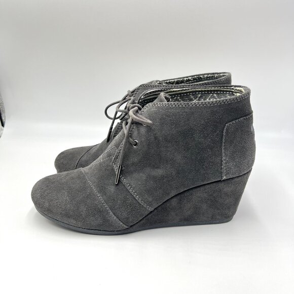 Toms Womens Size 10 10M Gray Suede Leather‎ Wedge Ankle Boots Booties Shoes - Picture 6 of 12